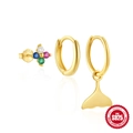 Set orecchini sirena in argento S925 con pietre colorate e finitura in oro giallo - Set Orecchini Fiore Coda di Pesce (#4) / Oro