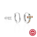 Set di orecchini in argento 925 con pendenti a croce in zirconi colorati e cerchi eleganti - Set Orecchini Croce Colorata (#3) / Oro bianco