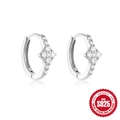 S925 sterling silver hoop earrings with floral zircon clusters and clicker closure - Cross Flower Cluster Style / White Gold