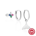 Set gioielli in argento S925 con ciondolo a coda di sirena e orecchini a croce con cristalli - Set Orecchini Fiore Coda di Pesce (#4) / Oro bianco
