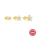 Tre paia di orecchini a lobo a fiore in argento S925 dorato con zirconi brillanti - Set Stella Luna Fulmine (#1) / Oro