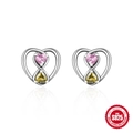 Vintage S925 sterling silver heart earrings with pink and yellow heart-cut crystals - Pink and Yellow Zircon Intertwined Heart Style (#1)