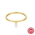 Gold plated S925 sterling silver ring featuring a dangling pear cut cubic zirconia stone - Water Drop Pendant Style / Gold
