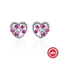 S925 sterling silver heart earrings with rose red tree of life zircon stones - Tree of Life Hollow Heart Style (#2)