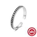Vintage S925 sterling silver open ring with oxidized dot texture on white background - Adjustable Open / Beaded Texture Style