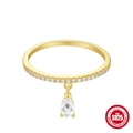 Golden S925 sterling silver ring with row of zircon and a pear-shaped drop charm - Pear Cut Pendant Pave Style / Gold