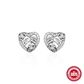 S925 sterling silver heart earrings featuring rose design and zircon accents in silver - Rose Flower Embracing Heart Style (#3)
