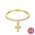 Gold S925 sterling silver ring with sparkling zirconia and small cross pendant - Cross Pendant Pave Style / Gold