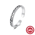 Vintage S925 sterling silver open ring with wave engraving and interior purity hallmark - Adjustable Open / Sea Wave Texture Style