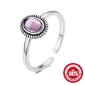 S925 silver moon ring with purple opal stone and vintage textured band finish - Adjustable Open / Oval Purple Gemstone Style