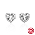 S925 sterling silver heart earrings featuring family silhouette and zircon stones - Family Silhouette Heart Style (#5)