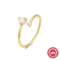 Adjustable gold S925 silver ring featuring two elegant round opal stones in a bypass style - Gold Double Stone Opal Style