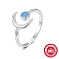 S925 sterling silver open ring featuring a blue opal stone and crescent moon design - Adjustable Open / Moon Blue Opal Style