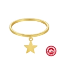 Minimalist S925 sterling silver gold ring with a dangling star charm and polished finish - Five-pointed Star Pendant Style / Gold