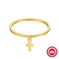 Gold plated S925 sterling silver ring with hammered texture and cross pendant charm - Cross Pendant Hammered Style / Gold