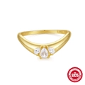 S925 sterling silver gold plated ring with three pear-shaped sparkling zircons - Size 7 / Three Pear Zircons Style (Gold #2) / Gold #2