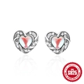S925 sterling silver heart stud earrings with moonstone center and white zircon inlay - Red Texture Heart Style (#8)