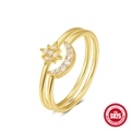 S925 sterling silver moon and star open ring with sparkling cubic zirconia in gold - Size 7 / Open Moon Star Style (Gold #4) / Gold #4