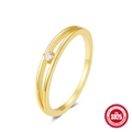 Double-layered S925 sterling silver ring with gold plating and sparkling zircon stone - Gold #6