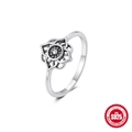 Retro S925 sterling silver lotus ring with turquoise and vintage oxidized finish - Vintage Lotus Style (Oxidized Silver)