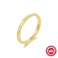 Eleganter s925 Silber vergoldeter Ring mit Mondphasen-Relief und Zirkonia-Steinen - Größe 7 / Mondphase Drei Steine Ring (#7 Gold)