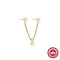S925 sterling zilver vergulde dubbele oorknopjes met ketting en zirkonia stenen - Drie Zirkonia Gekoppelde Ketting Stijl (5430599074883)