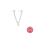 S925 sterling zilveren kwastjes oorbellen met drie ronde zirkonia en fijne ketting - Drie Zirkonia Gekoppelde Ketting Stijl (5430599074887)
