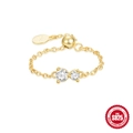Anello regolabile in argento 925 placcato oro con zirconi rotondi e finitura lucida - Stile a Doppia Pietra (60107911019) / Oro