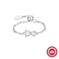 Anello regolabile in argento sterling S925 con doppia zirconia cubica e catena tennis - Stile a Doppia Pietra (60107911019) / Oro bianco