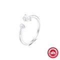 Bague ouverte en argent sterling S925 avec motifs lune et étoile en zircons clairs - Zircone Forme Poire (Plaqué Argent)