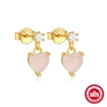 Elegant S925 sterling silver rose heart earrings with pink gemstones and zircons - Gold Pink Heart Single Zircon Style / Gold + Pink