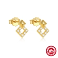 S925 Sterling Silber Ohrstecker mit Goldbeschichtung und Zirkonia im Geometrie-Design - Geometrischer Rhombus-Stil