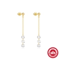 Élégantes boucles d'oreilles en argent S925 doré avec chaînes pendantes en zircon - Style de Chute Triple Zircone / Or