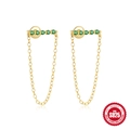 Boucles d'oreilles pendantes en argent S925 doré avec pierres précieuses vertes - Style Chaîne Émeraude Verte à Cinq Pierres / Or