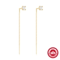 Élégantes boucles d'oreilles pendantes en argent S925 doré avec clous en zircon brillant - Style Simple de Fil d'Oreille à Chaîne Longue / Or