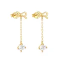 Elegant s925 silver 18K gold bow tassel earrings with sparkling zircon drop - Bow Knot Tassel Drop Style
