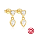 Elegant gold S925 sterling silver heart and teardrop earrings with clear cubic zirconia - Gold Heart Waterdrop Double Zircon Style / Gold + Clear