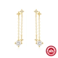 Elegant gold S925 sterling silver long chain tassel earrings with zircon stars - Star Tassel Style