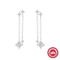 Elegant S925 sterling silver dangling star tassel earrings with round cubic zirconia - Silver Double Star Tassel Style