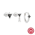 S925 sterling silver earring set with black gemstones and star moon diamond accents - Black Geometric Triangle Style (Style 4) / Silver