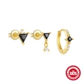 S925 sterling silver gold-plated earring set featuring black zircon stars and moons - Gold #1