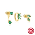 Golden S925 sterling silver earring set with green gems featuring marquise studs - Gold