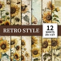 12 sheets of retro sunflower scrapbooking paper for vintage journal and craft background - Oil Painting Sunflower (T01042033) / 12 Sheets