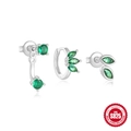 S925 sterling silver earring set with green marquise stones and zircon accents - Green Gemstone Natural Leaf Style (Style 5) / Silver