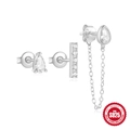 Three-piece S925 sterling silver earring set with pear-shaped cubic zirconia and drop chains - Pear Cut Zirconia Chain Tassel Style (Style 3) / Silver