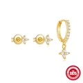S925 sterling silver gold-plated star and cross stud earrings set with micro-pave crystals - Gold