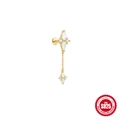 Gouden S925 sterling zilveren ketting oorknopje met zirkoon ster en turquoise - Dubbele Kruis Ster Verbonden Ketting Stijl (Goud Stijl #9)