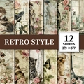 12 Blatt Retro Vintage Deko-Papier mit Blumen- und Eiffelturm-Motiven für Scrapbooking - Viktorianischer Porträt-Stil (T01042050)