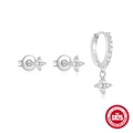 S925 sterling silver four-petal flower earring set with sparkling zircon stones - Four-leaf Clover Diamond-studded Style (Style 2) / Silver