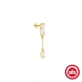 S925 sterling zilveren goudkleurige oorsteker met rechthoekige zirkoon en hangende ketting - Baguette Hangende Vierkante Zirkonia Stijl (Goud Stijl #10)
